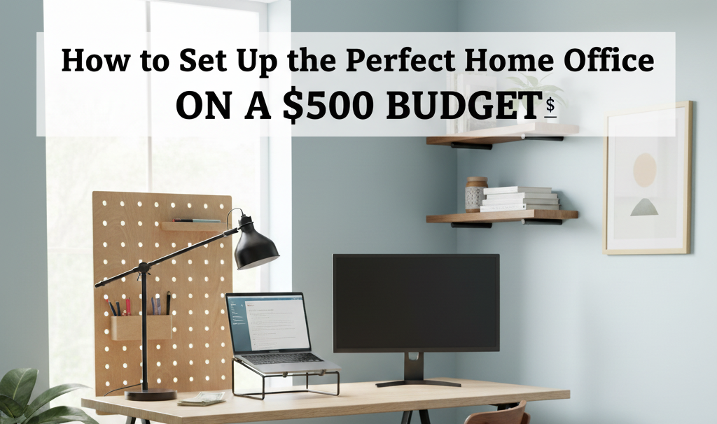 Clean home office desk setup with laptop stand and accessories